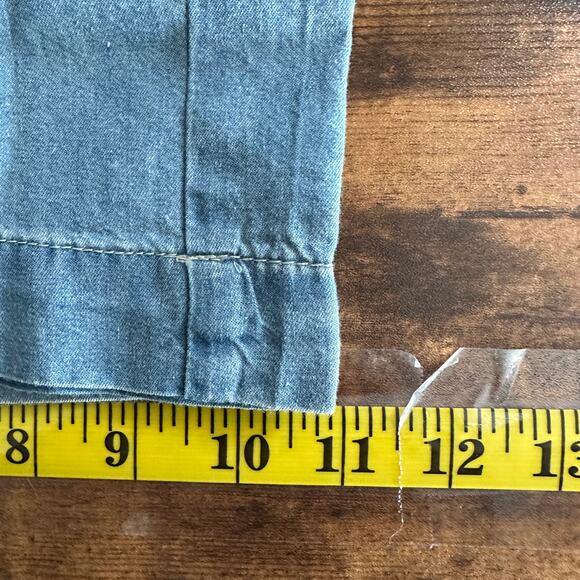 Chambray Denim Pants Medium Light Blue Belted Wide Leg Cropped Beachy Coastal - Picture 6 of 11